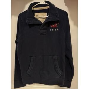 VTG Hollister Pullover Sweater Mens M Embroidered Long Sleeve Y2K Navy Blue